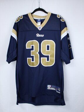 REEKBOK NFL ST LOUIS RAMS BLUE AND GOLD MEN'S APPLIQUE JERSEY JACKSON #39 SZ L